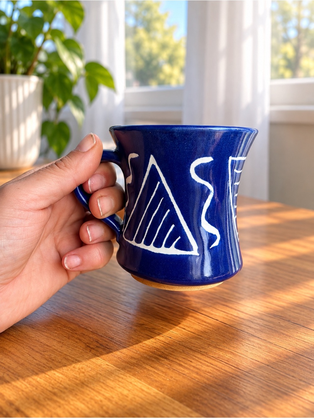 Kinanda Kenya Cobalt Blue Studio Pottery Mug Abstract Geometric Handmade Ceramic